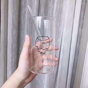 Weingläser Koreanische Ins Transparente Trinkbecher Frische Milch Saft Kaltes Wasser Mit Stroh Soda Dame Nettes Geschenk