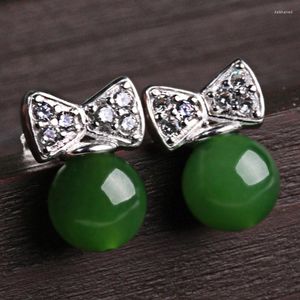 Studörhängen Natural och Nephrite Jade Pendant Bead Fjärilsmycken inlagd Teardrop-formad kvinna