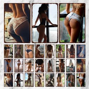 Seksowna dziewczyna metalowy obraz Bikini metalowy plakat piękno Kobiety Vintage Sexy Lady Metal Talerz Dekoracyjne Tin Tablie Home Pub Decor 30x20cm W03