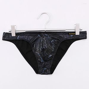 Underpants Briefs Snake Skin Underwear Men Low Waist Sexy Panties Slips Penis Pouch Erotic XL Gay Bikini U Convex Black