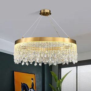 Nordic K9 Crystal Chandelier vardagsrum Lyxig hängande lampa Guld LED Cirkel tak hänge ljus design glans heminredning