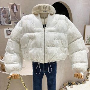 Kadın Trençkotları 2023 Bayanlar Kış Sokak Giyim Velvet Gradyan Pullu Kısa Ceket Kadın Moda Basit Düz Renkli Pamuk Ceket