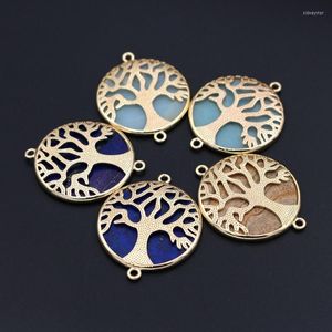 Pendant Necklaces 10pcs Natural 2 Hole Amazonite Stone Connectors Tree Of Life Charms For Bracelet Necklace Jewelry Making DIY