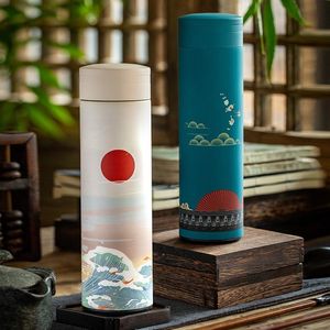 Water Bottles 500ML Thermos Cup Coffee Tea Mug Chinese Classical Style Stainless Steel Vacuum Flask Water Bottle With Filter Thermocup 230303