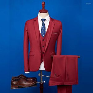 Men's Suits 2023 Red Men's Suit 2 Pieces Set One-Button Flat Slim Fit Casual Tuxedos For Wedding Prom (Jacket Pants) Costume Homme