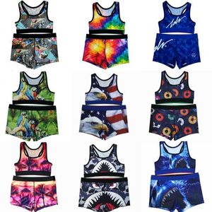 Sexy Damen Bademode Mode Yoga Outfits Designer 2 Stück Badeanzüge Cartoon bedruckte Weste und Shorts Sport Fitness Set