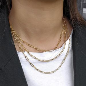 Chains 4mm Gold Color Layered Necklace For Women Girls Stainless Steel Paperclip Link Chain Choker Jewelry 16-20 Inch DDN244