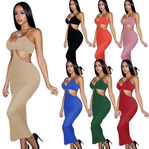 Casual Dresses 2023 Frauen Sling Sexy Hollow Out Design V-Ausschnitt Rückenfrei Promi Verbandkleid Party Club Outfit Long Slip Elegant