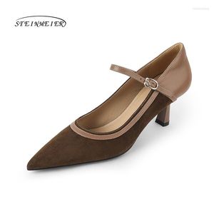 Dress Shoes Genuine Leather High Heels For Women Summer Thin Heel 6.5cm Bow Woman Night Club Pumps Single