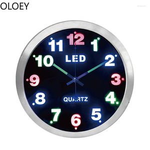 Relógios de parede Black Digital LED Clock Metal Mecanism Room Criativo Quarto Silencioso Design Moderno 2023