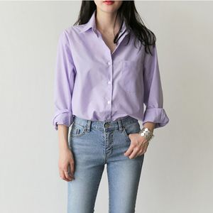 Women's Blouses Shirts Spring Women Blouse Striped Turn-down Collar Office Lady Tops Full Sleeve Women Shirts Light Purple Fashion Female Tops blusas 230303