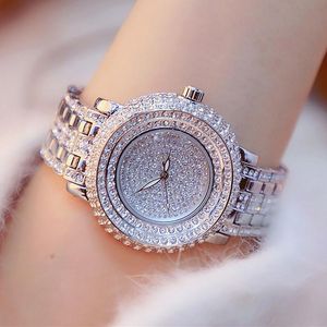 Armbandsur mode lyxiga kristallklocka Big Dial Steel Gold Quartz Rhinestone Women Watches Clock Female Ladies Dress Armswatch 1033