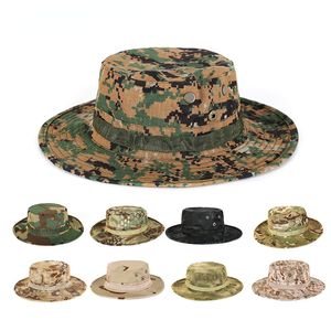 Wide Brim Hats Bucket Tactical Hunting Boonie Hat Military Camo Sun Cap Waterproof Fishing Outdoor Camping Fisherman With String Men 230303
