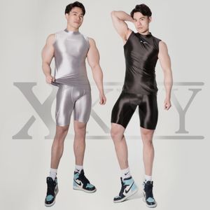 Swim Wear Xckny Men Silk Glossy Color Sexig Luster High midjeshorts Pants Slooth Bodybuilding Vest Oly Shiny Yoga Running Sportswear 230303