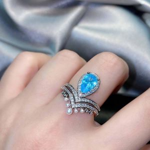 Cluster Rings 925 Sterling Silver Vintage Topaz Diamond For Women äkta smycken Bröllopsdag Resizable Nillos Mujer presenter