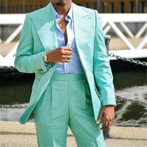 Garnitury męskie Blazers Big Lapel Suit Men 2 sztuki Mint Męskie garnitury Blazer Slim Fit Summer Formal Dress Groom Man Suit Zestaw biura ślubnego 230303