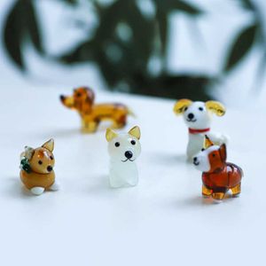 Estatueta de cachorro de vidro personalizada feita à mão com design de tamanho mini, enfeites de animais adoráveis e acessórios para decoração de jardim em casa Z0303