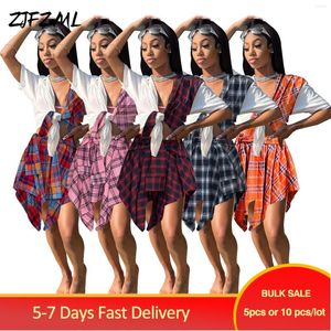 Work Dresses Bulk Items Wholesale Lots Vintage Women's Set Streetwear Festival Clothes Hipster Contrast Color T-shirt Plaid Print Mini