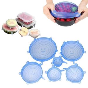 Kitchen Storage 6pcs Reusable Silicone Stretch Lids Universal Pot Cover Wrap Bowl Lid Pan Microwave Heat Pack Stoppers1