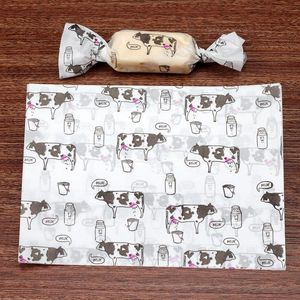 Gift Wrap 500pcs/lot Cartoon Animal Milk Cow Milking Party Nougat Paper Baptism Sugar Packaging Candy White Twisting Wax