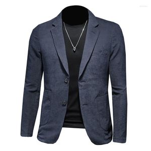 Herrdräkter 2023 Autumn Quality Blazer Men persika hud casual blå khaki kostym jacka stilfullt
