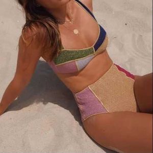 Kadın Mayo Tankini Kadın Yüzme Takımları Mayo Patchwork Renk Bloğu Yüksek Bel Bikini Mayo İki Parça Yaz Plajı Sörf Giyim T230303