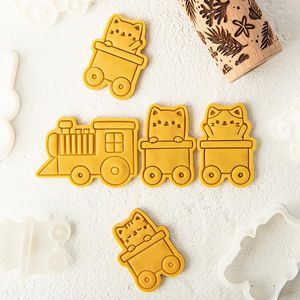 Stampi da forno Treno Gattino Stampo per biscotti Stampo Buon Natale Simpatici animali Locomotiva Cioccolato Fondente Timbro Strumenti per decorare torte