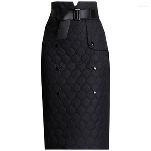 Skirts Winter Skirt Down Cotton-padded Solid A-Line Knee Length Women Black Warm Thicken