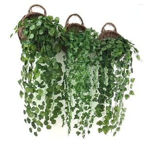 Decorative Flowers 2PCS 90cm Artificial Green Plants Hanging Ivy Leaves Grape Fake Vine Home Garden Wall Party Decoration