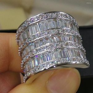 Cluster Rings Size 5-11 Luxury Jewelry 925 Sterling Silver Princess Cut 5A White Clear CZ Zirconia Party Women Wedding Engagement Wide Ring