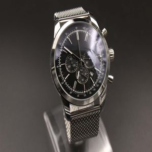 PC man quartz watch stainless steel black dial silver case 1884 Six pin multi function 46mm254W