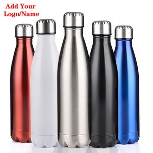 Vattenflaskor gratis anpassat namn dubbelvägg isolerat vakuumkolv rostfritt stål värmtermos för sportvattenflaskor bärbara termoser 230303