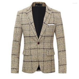 Men's Suits British Men's Blazer Jacket Plaid Suit Coat Male Slim Fit Dress Prom Tops Clothes Man Spring Autumn Casual Blazers For Men