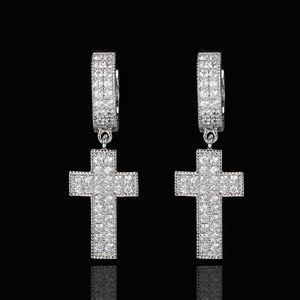 Jewelry earring dangle chandelier Double-row full diamond hip hop earrings micro-set zircon cross earrings hiphop personalized men's earrings rap for men and women