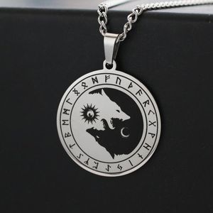 Pendant Necklaces Nordic Viking Myth Giant Wolf Hati & Skoul Chasing Sun Moon Necklace For Men Stainless Steel Hip Hop Accessories Punk