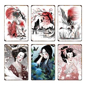 Vintage Japanese Manga art painting Metal Tin Sign Plaque Comic Women Sakura tin Poster Wall Art Mural Decor Pub Bar Man Cave Club Decoration Size 30X20CM w02