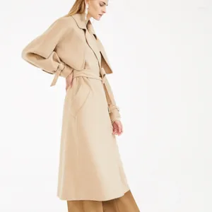 Cappotto da donna in lana elegante autunno inverno soprabito con cintura cappotto lungo in lana slim misto con cintura