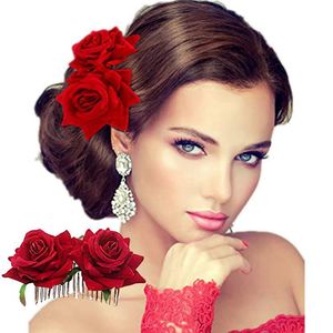 Weiß/Rote Rose Blume Kopfschmuck Kämme Hochzeit Braut Mode Schmuck Frauen Prom Kopfschmuck Charme Haar Zubehör Haar Pins Clips