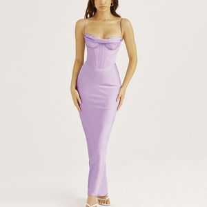 Satin Sexig Backless Maxiklänning För Kvinnor Robe Mode Spaghetti Strap Ärmlös Skinny Party Lång Klänning Vestido