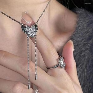 Kedjor hjärta vatten droppe hänge halsband y2k tillbehör mode tofsar kristall egirl söt cool clavicle kedja estetiska smycken