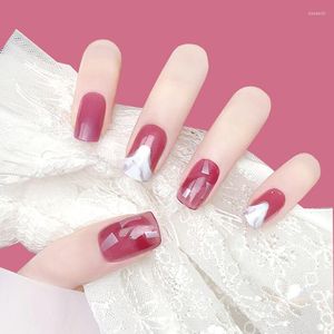 False chiodi gelatina Purple Pure Pure Color with Hill Pattern French 24pcs Glue Cine Fuce Short Size Lady Full Nail Tips