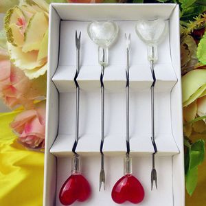 Gorks Bar Restaurang Tabelleris Fruit Fork Wedding Party Gifts Set Miniature Glass Heart Shaped Decorative Rostly Steel dessert 230302