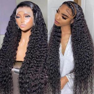 Inch Deep Wave Human Hair Wigs 13x4 Spets Frontal Wig Transparent Front Pre Plucked Wet and Wavy