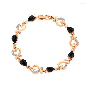 Strand Fashionable Flower Hollow Heart Shape Bling Blue Green Red Black Clear Crystal Copper Bracelets For Women