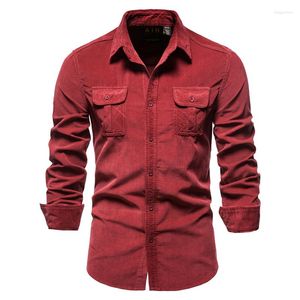 Men's Casual Shirts Autumn Slim Blouses Male Clothing 2023 Spring Thicken Men's Shirt Pocket Solid Color Corduroy Men Business MY711