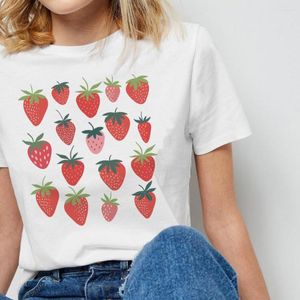 Women's T Shirts Strawberry Botanical Graphic Cute Aesthetic Short Sleeve Women T-shirt Summer Cotton Vintage Top CottageCore Clothes