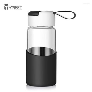 Wine Glasses YMEEI Cute Glass Water Bottle For Drink Tea Juice Anti Scalding Silicone Ring School Drinking Cup Girl Gift