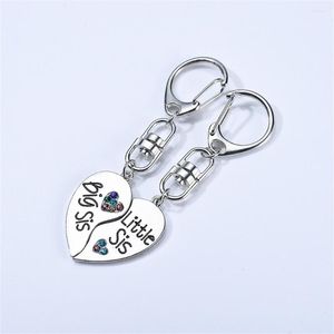 Keychains 2 Pcs-Set Romantic Big Sister Little Keychain Love Heart Crystal Key Chain Family Couples Party Jewelry Accessories Gift