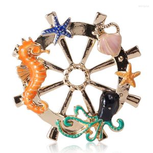 Brooches Personality Creative Dripping Seahorse Octopus Sea Creature Brooch Alloy Rudder Pin
