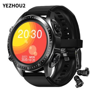 Yezhou2 JM03 Sports Smart Watch ve AirPods 2 İçinde 1 Tws Akıllı Saatler Bluetooth Kulaklıklı Kan Basınçlı Kan Oksijen Sağlığı